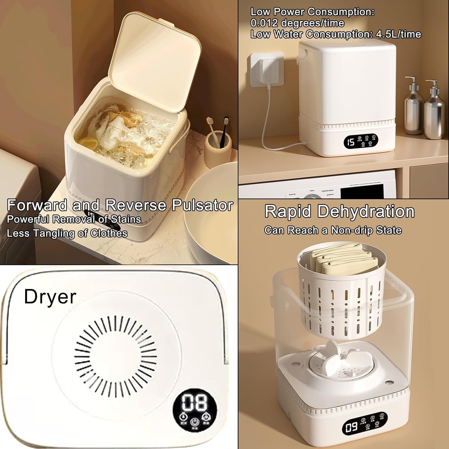 Fully Automatic Portable Washing Machine, Mini Washer and Spin Dryer, Suitable for Home, Business, Travel, College Room, RV, Apartment, Blue Light, Lightweight and Easy to Carry (Color : A)