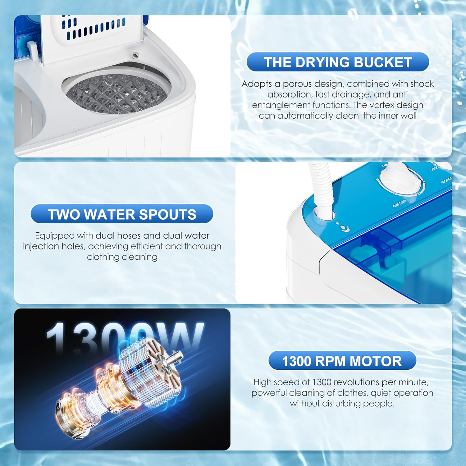 Superday Portable Washing Machine, 17.6lbs Small Washing Machine and Spin Dryer Combo, Mini Twin Tub Laundry Machine for Camping, Apartments, Dorms, College Rooms, RV, Delicates, Blue