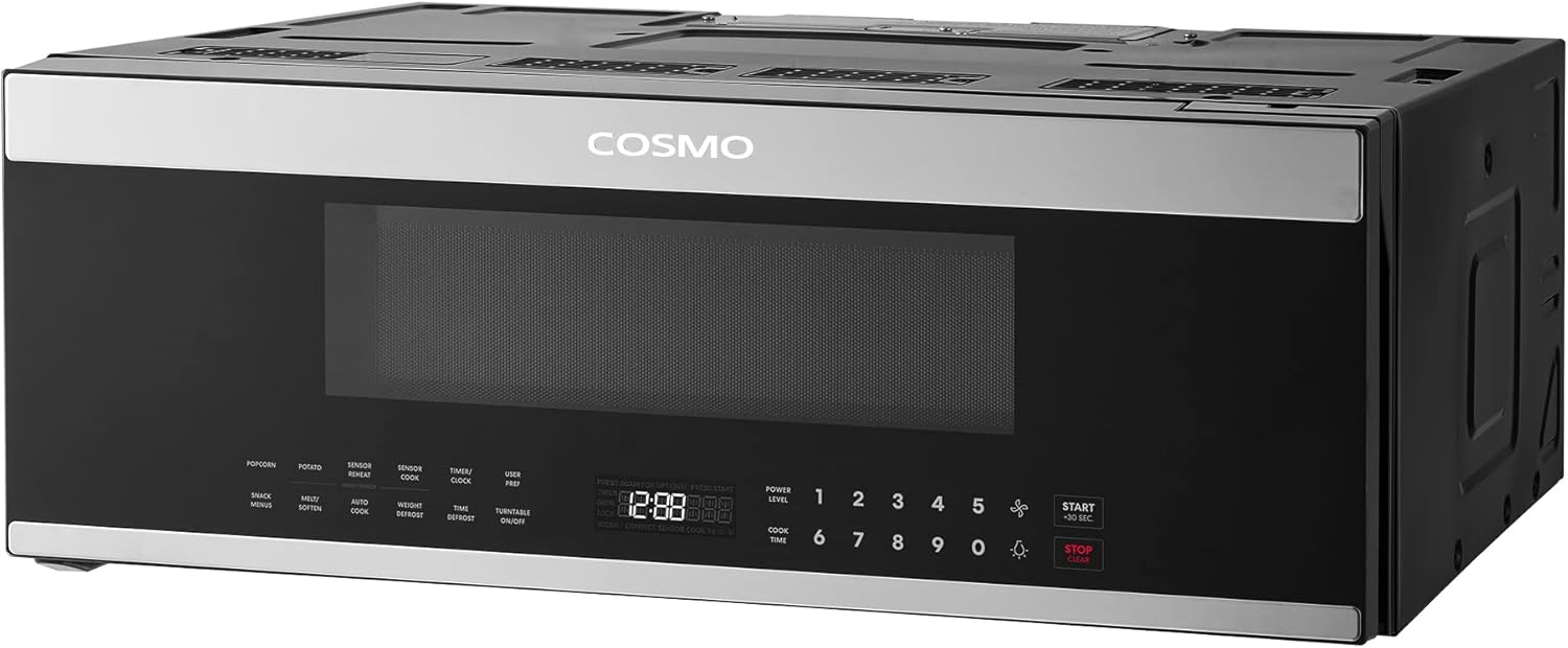 COSMO COS-3012ORLP1SS 30 in. Stellar Collection 1.2 cu. ft. Slim Over the Range Microwave, 1000W, Automatic Presets, Touch Controls, Black