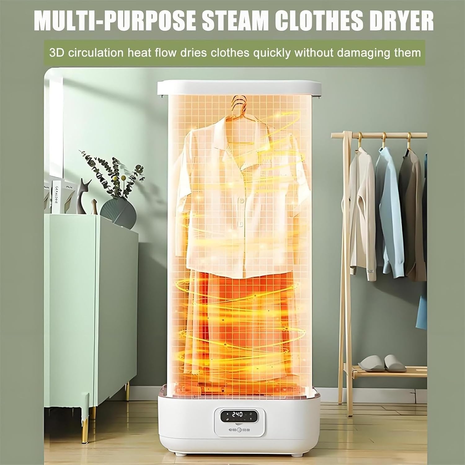 2-in-1 Automatic Ironing Machine, 900W Portable Clothes Dryer, Foldable Electric Clothes Drying Rack with Remote Control for Fast & Efficient Fabric Care, Quick-Drying Steam