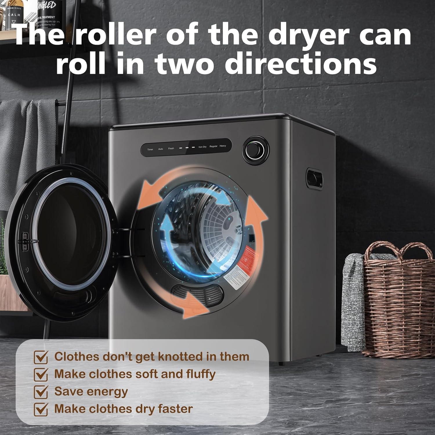 110V Clothes Dryers 950W Dryer 1.6cu.ft Front Load Stainless Steel 11lbs Electric Dryers Machine with Exhaust pipe for Apartment,RVs,Dorms,Auto Stop and Easy Control