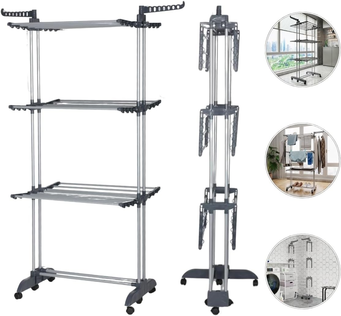 Drying Rack, Stainless Steel & Plastic, Space Saving Laundry Rack, 40lbs Capacity, Includes 2 Stainless Hangers for Underwear (White)