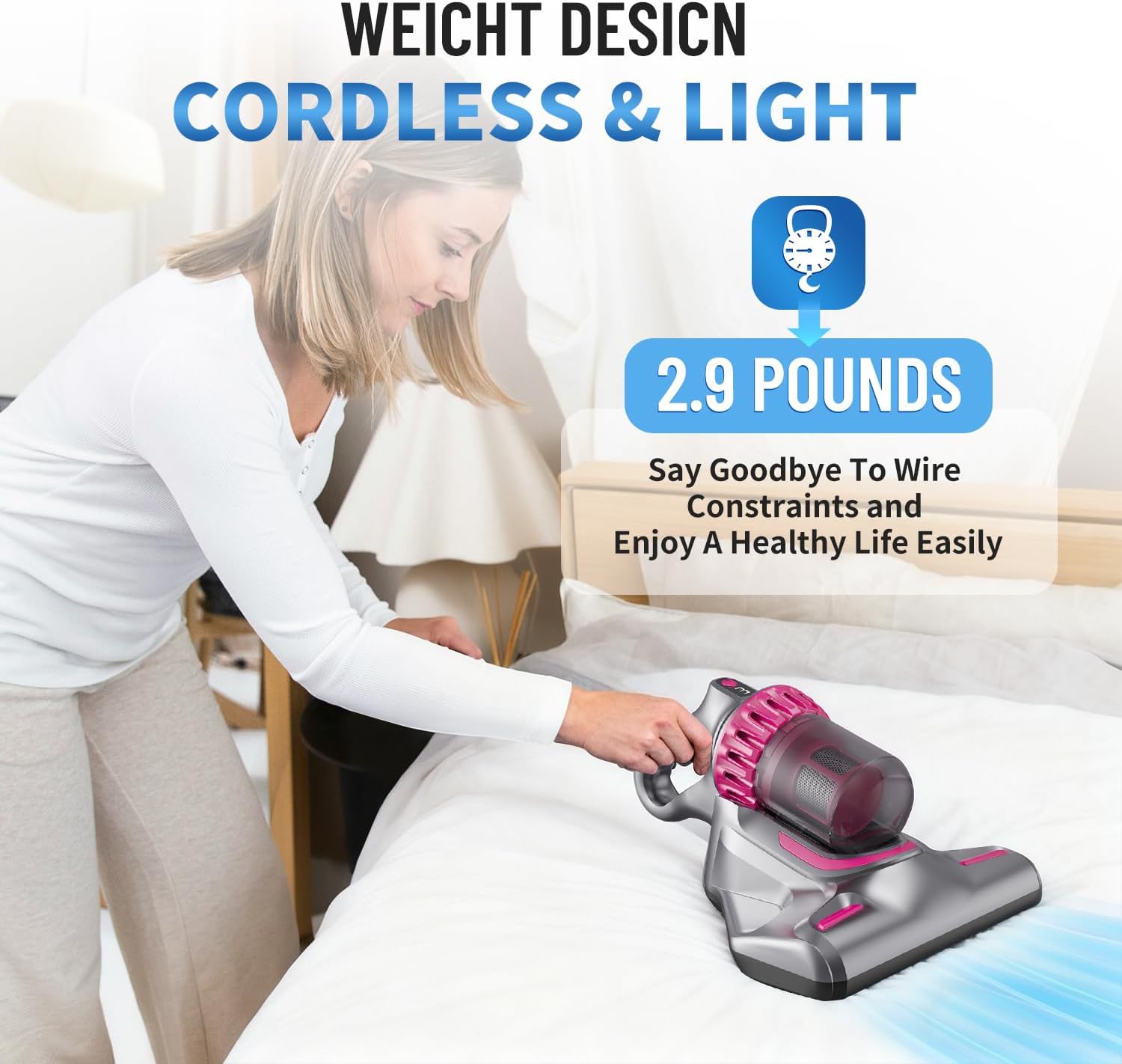 PATO Mattress Vacuum Cleaner, 10KPa Suction with UV-C Light & HEPA Filter, 4-in-1 Bed Cleaner for Sofa, Car, Carpet, Pet Hair