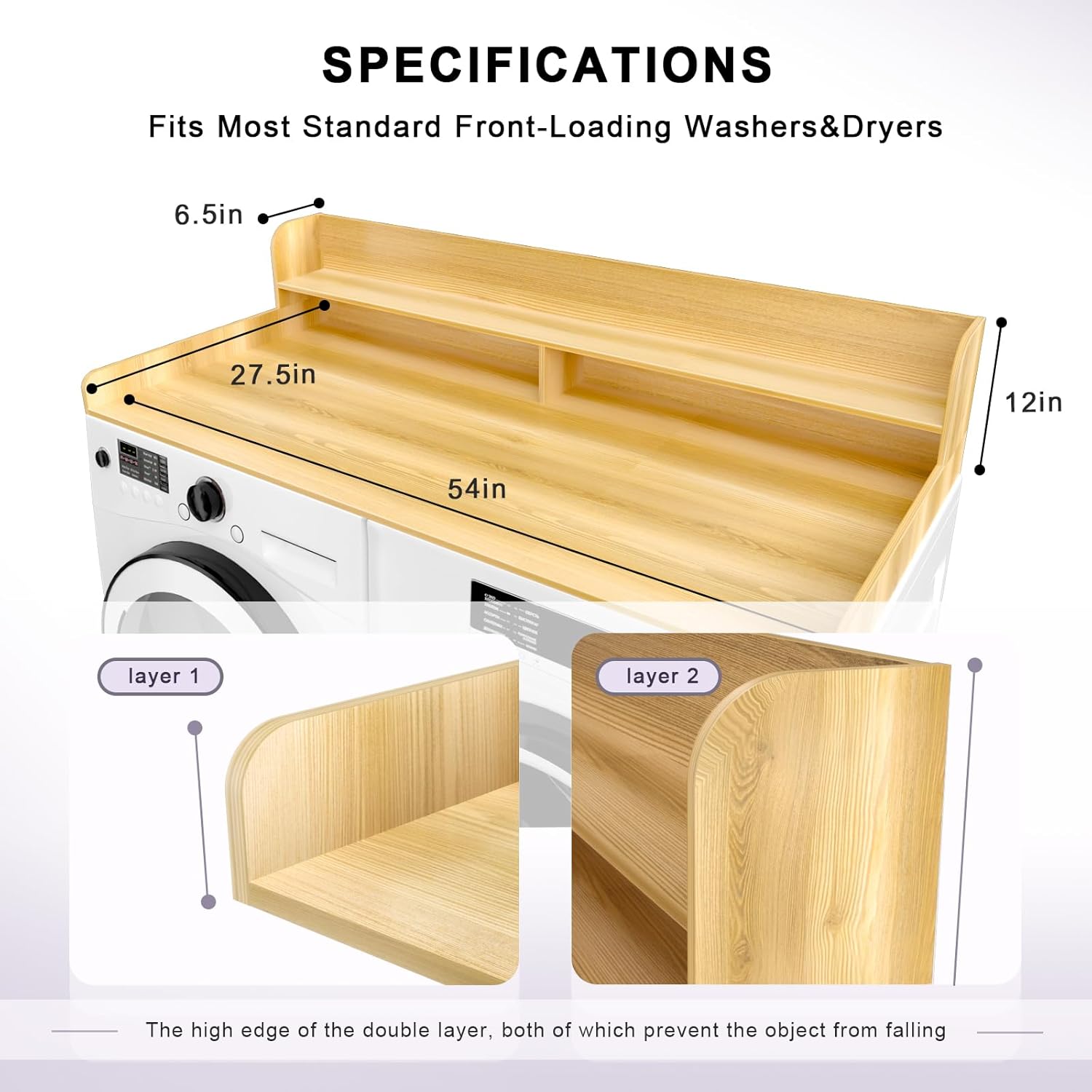 2-Tier Washer and Dryer Countertop Shelf, White Laundry Topper with Non-Slip Pads, Laundry Room Storage & Organization for Small Apartment Kitchen