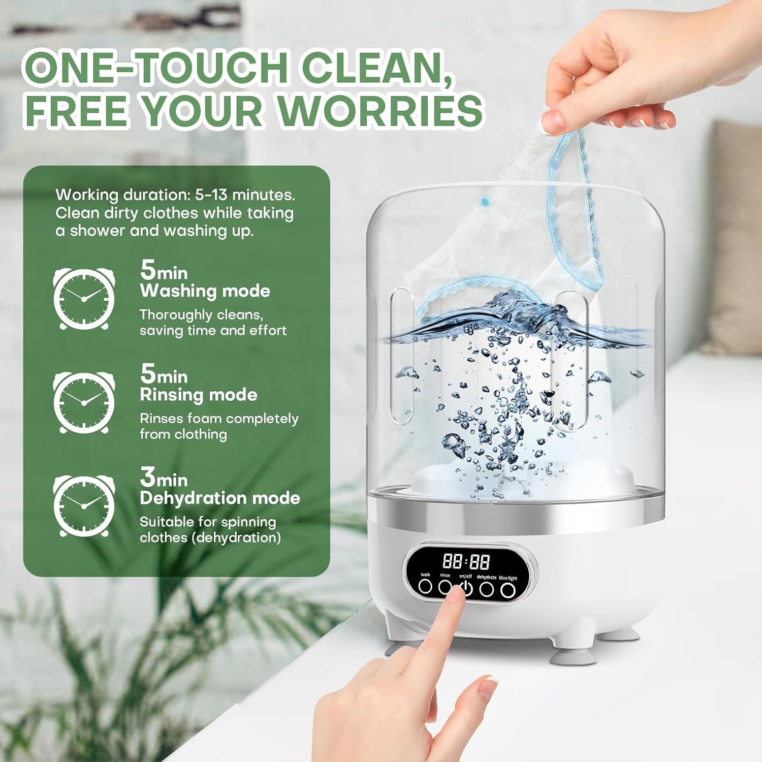 Roliwils Underwear Washing Machine | Automatic Mini Washing Machine, Portable spin dry | For underwear, socks, baby clothes | mini washing machine for travel, dorm, RV | Saves water and time