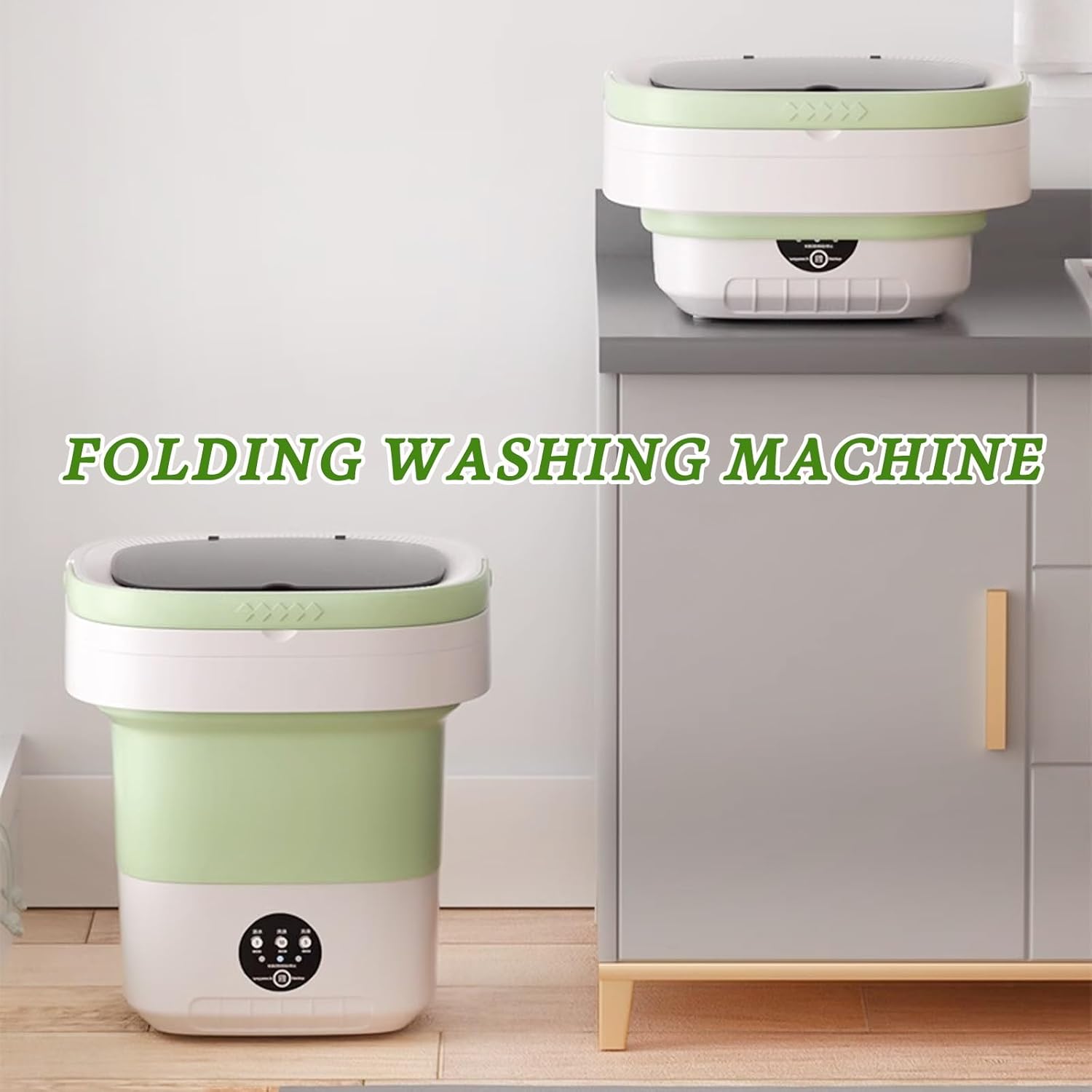 16L Foldable Portable Washing Machine with Spin Basket 3 Modes Washer for Clothes Socks Delicates Portable Washer Ideal for Travel Camping Home Apartment(Green)