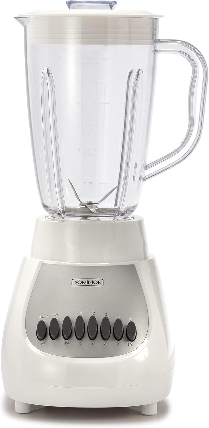Dominion D4001WP Countertop Blender with 48oz Plastic Jar, 10-Speed Settings, Pulse Function, Sharp Stainless Steel Blade, White