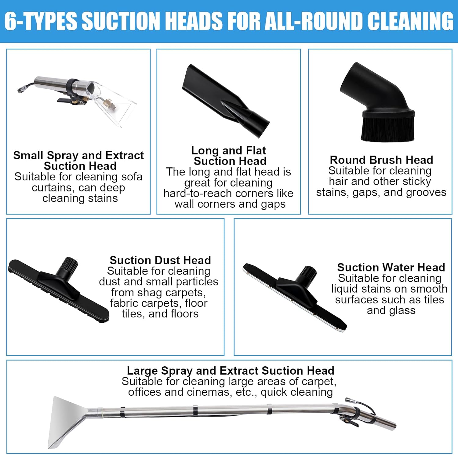 Commercial Carpet Cleaner Machine, 60L/15.85Gal Stainless Steel Spraying&Suction Upholstery Cleaning Machine with 6 Suction Heads for Area Rugs Couch Curtain Car Detailing Deep Cleaning(No Steam)