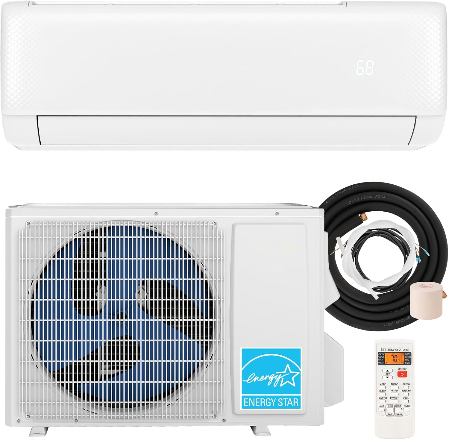 SIMOE 12000BTU Mini Split AC/Heating System, 21 SEER2 208-230V Mini Split Air Conditioner, Ductless Air Conditioner & Heater Pump with 1 Ton Heat Pump & Inverter, Wall-mounted AC, Cool Up to 550 Sq.Ft