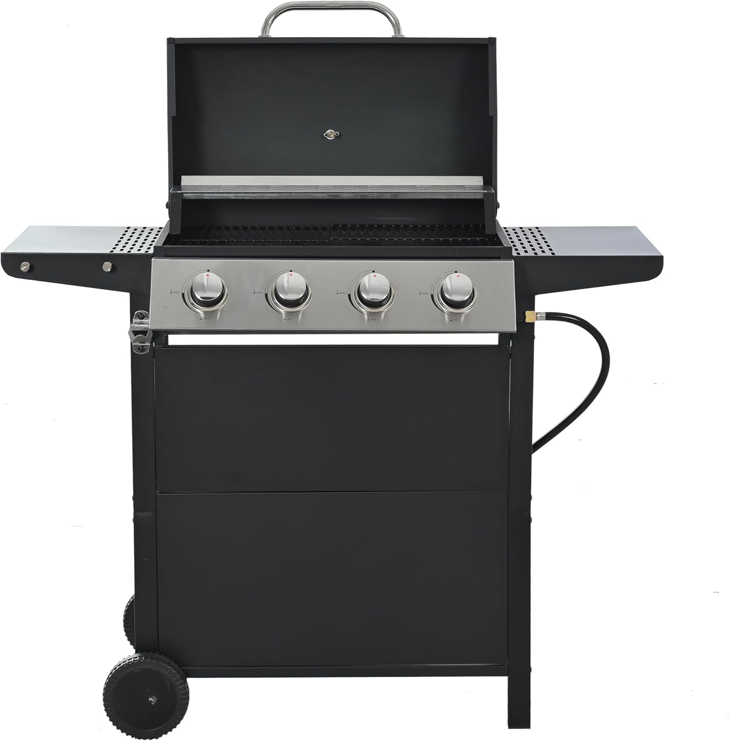 Homtique 4 Burner BBQ Propane Gas Grill, 34000 BTU Stainless Steel Patio Garden Barbecue Grill with Wheels, Propane Gas Grill with Stove and Side Table