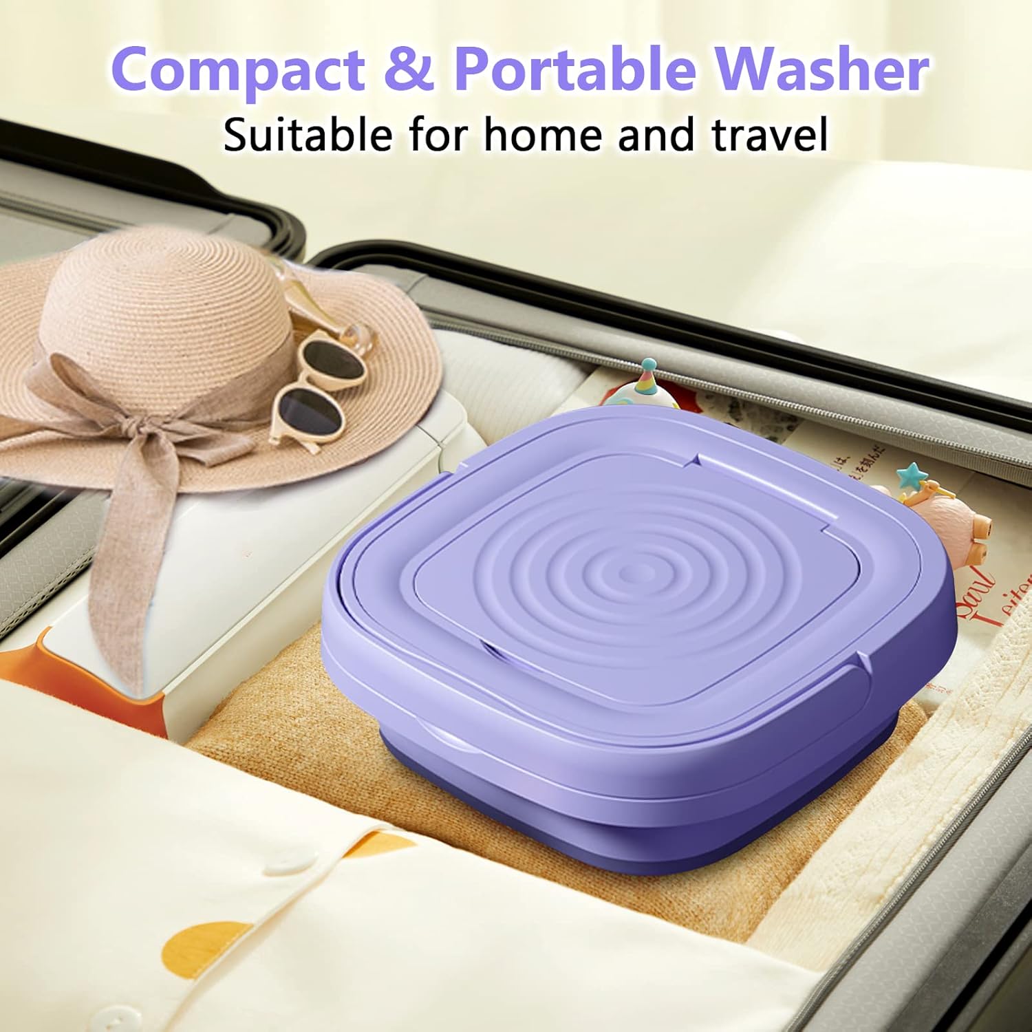 Portable Washing Machine and Dryer Combo, 8L Mini Folding Washing Machine Portable with Disinfection Function, Small Portable Washer and Dryer Combo for Apartments, Dorm, Camping, RV, Travel Laundry