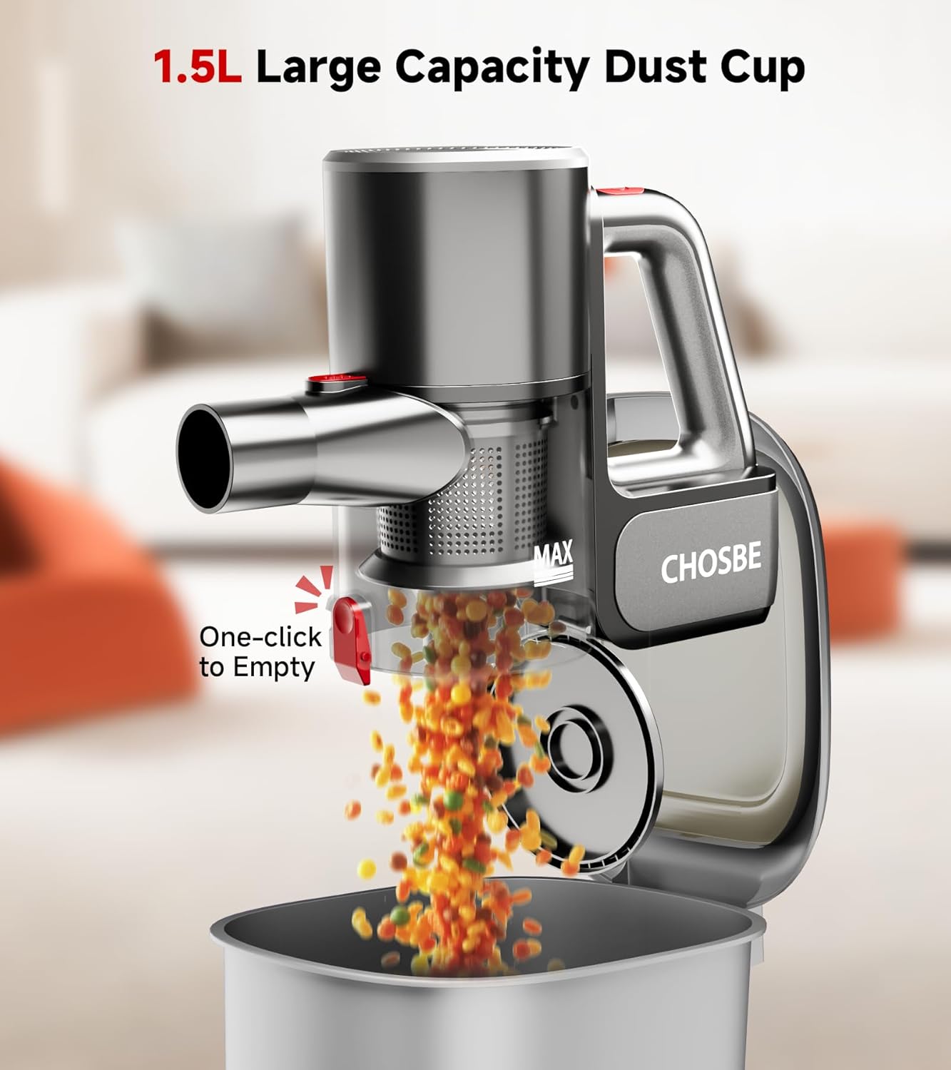 Cordless Vacuum Cleaner, 500W/40Kpa Stick Vacuum with 45Mins Runtime, Self-Standing Vacuum Cleaners for Home, Anti-Tangle, 1.5L Dust Cup, Rechargeable Vacuum for Hardwood Floor Carpet Pet Hair