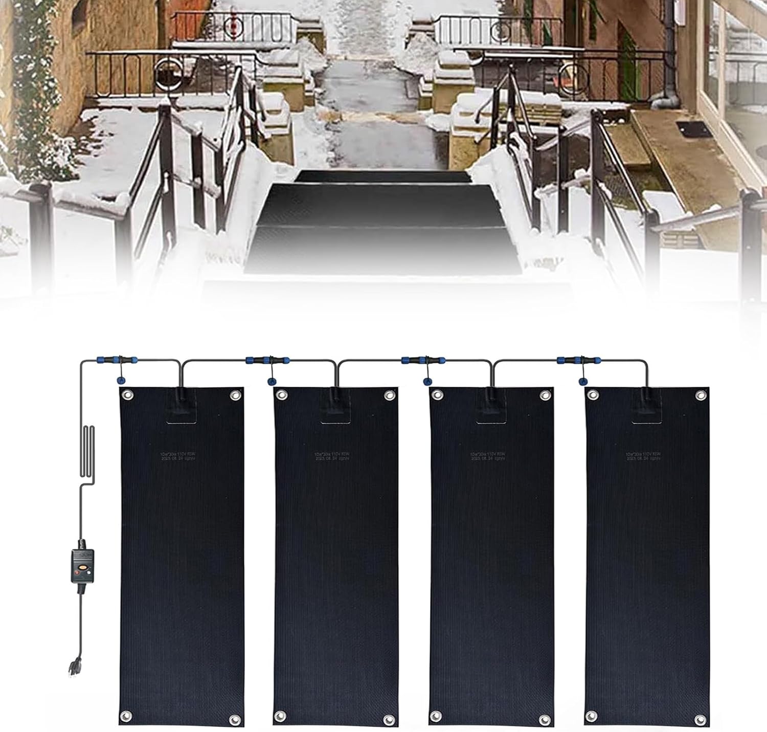 Heated Snow Melting Mats,No-Slip Snow and Ice Melt Heated Sidewalk Mat for Driveway Walkway Decks and Sidewalks Connection, Heated Walkway Mats Outdoor for Winte(Size:11.8*23.6in（30*60cm）,Color:4PCS)