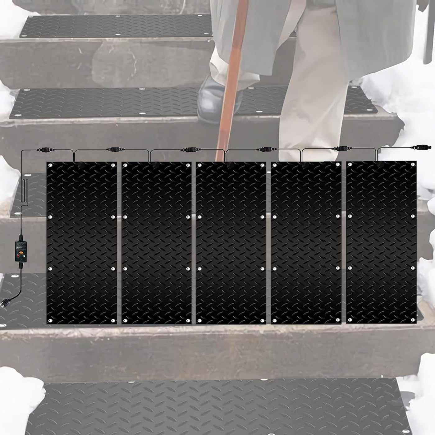 Upgraded Heated Snow Melting Mat for Entrances, 1/2/3/4/5 pcs Snow Melting Walkway, Non-Slip Rubber Heated Mat Removal and Ice Melt Products for Winter Outdoor Stairs, S(Size:5 Pieces,Color:10x48inch)