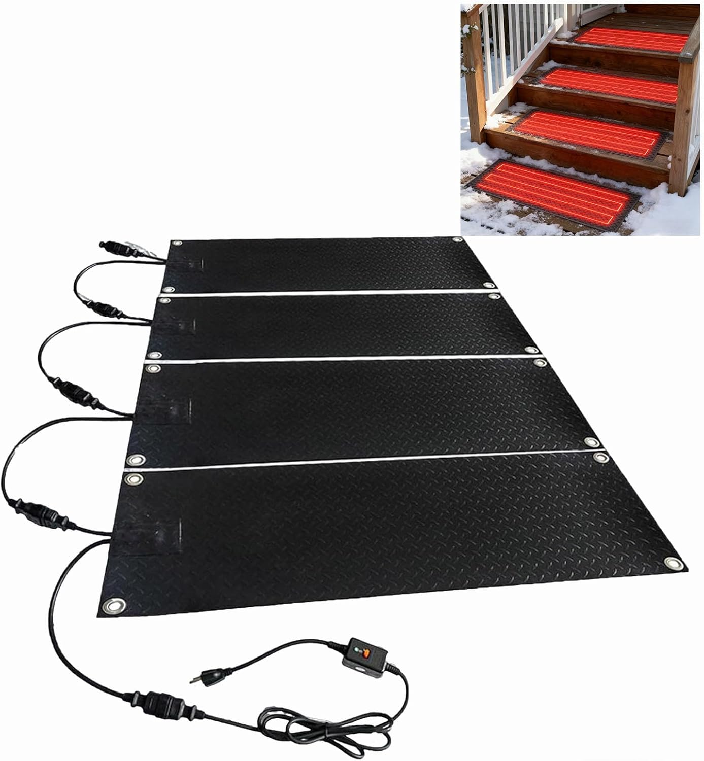 Ice Snow Melting Mats,Non Slip Rubber Heated Mat,Snow-Melting Stair Mat,10