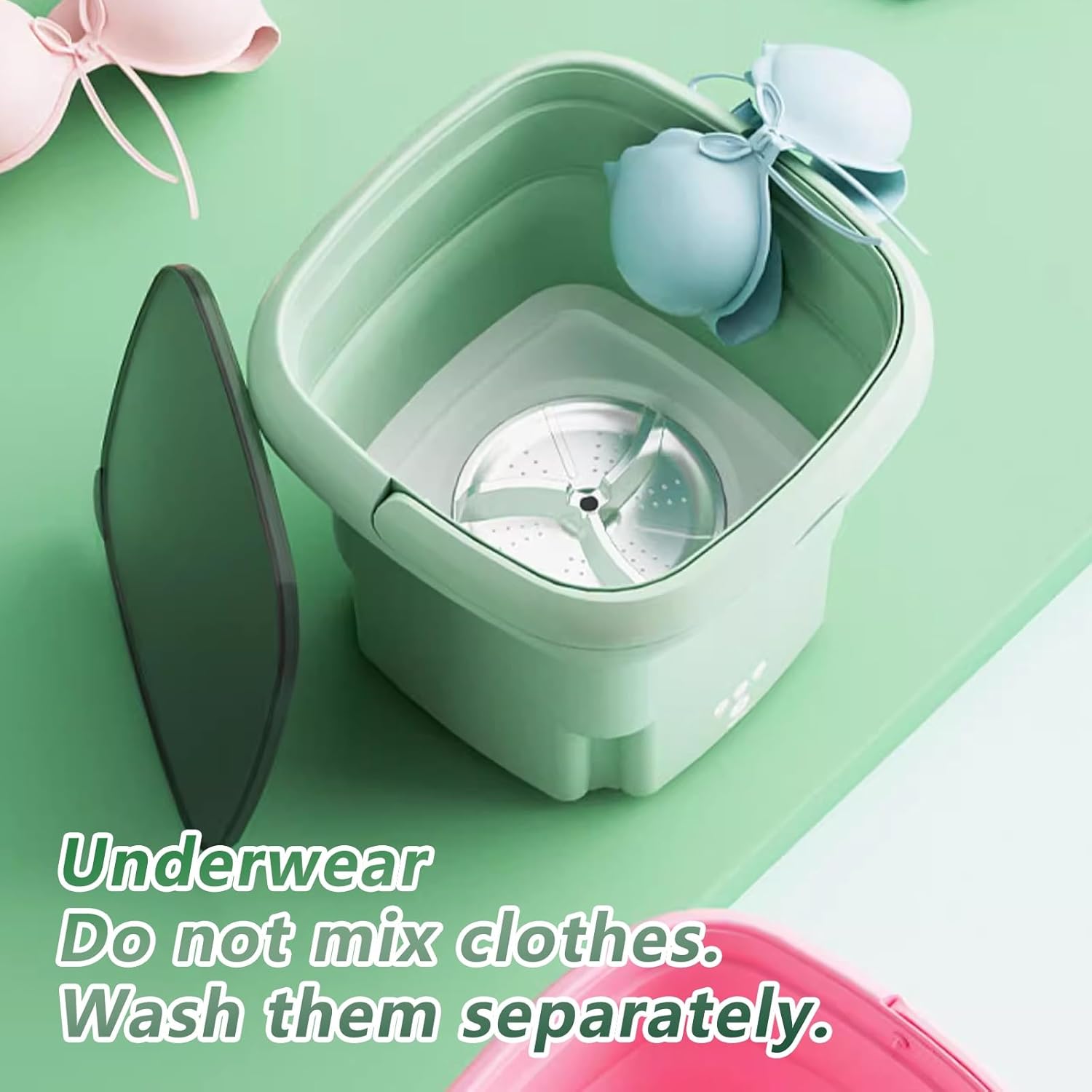Bucket Washing Machine Underwear Washing Machine 2.8 L Large Capacity 36 w Powerful Motor 3 Cleaning Modes Suitable for Small Clothes(Green)