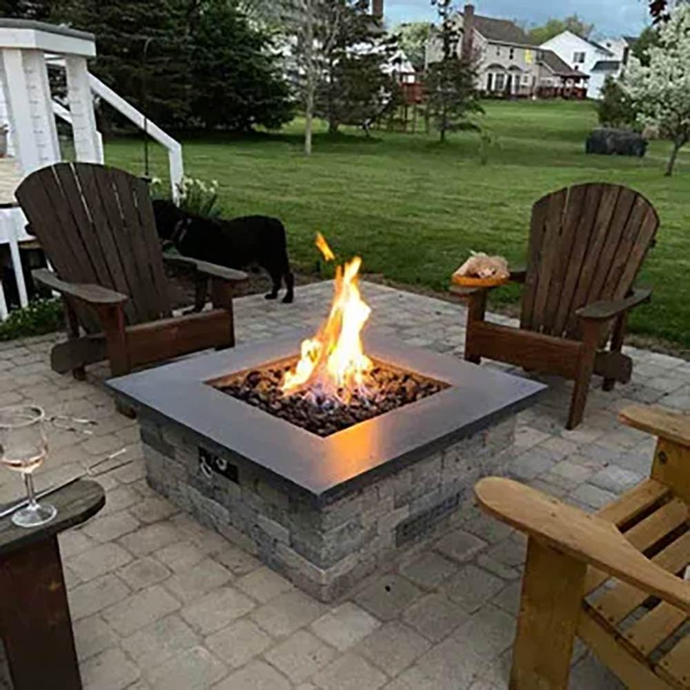 HPC Penta Match Lit Fire Pit Burner Kit with 48-Inch Stainless Steel Burner and 54-Inch Square Flat Pan, Propane, Polished Chrome, with Flange, Key, Valve, Flex Line and Fittings