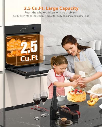 24 in Built-in Electric Ovens, Single Wall Oven with 8 Cooking Modes, 108 Smart Menus, 2.5 Cu.ft Convection Built-in Oven, Stainless Steel, Touch Control, Timer, Safety Lock, 3000W, 240V, Black