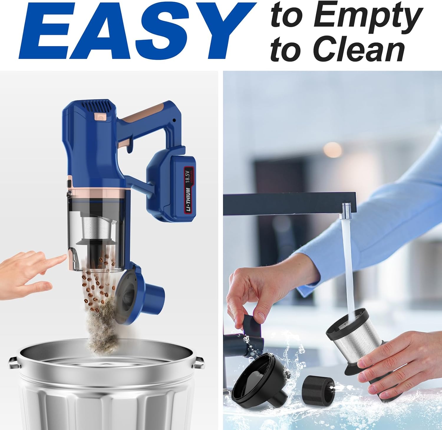 Cordless Vacuum Cleaner for Home, 45Kpa 300W 60Mins Stick Vacuum Cleaner with Touch Screen, 8-in-1 Rechargeable Battery Cordless Vacuum, LED Lightweight Vacuum for Pet Hair Carpet Hardwood Floors