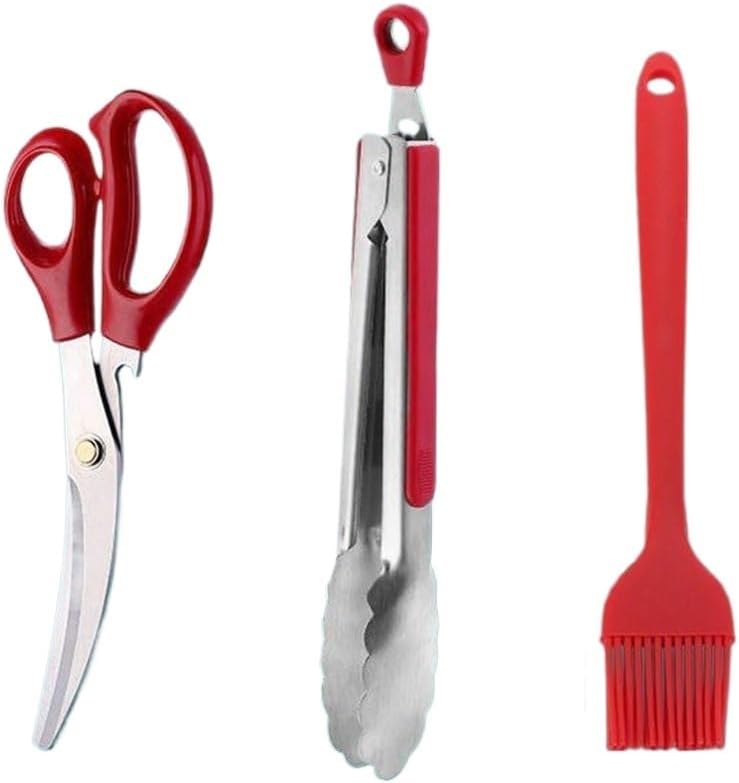 Stainless Steel Barbecue Tool Set,Grilled Beef Rib Knife,Clip with Storage Lock,Heat-Insulated Handle Oil Brush