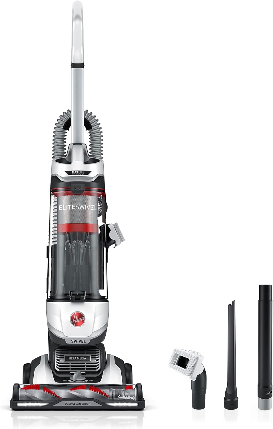 Hoover R-UH75100 MAXLife Elite Swivel Vacuum Cleaner with HEPA Media Filtration, Bagless Multi-Surface Upright for Carpet and Hard Floors, UH75100, White Certified Refurbished