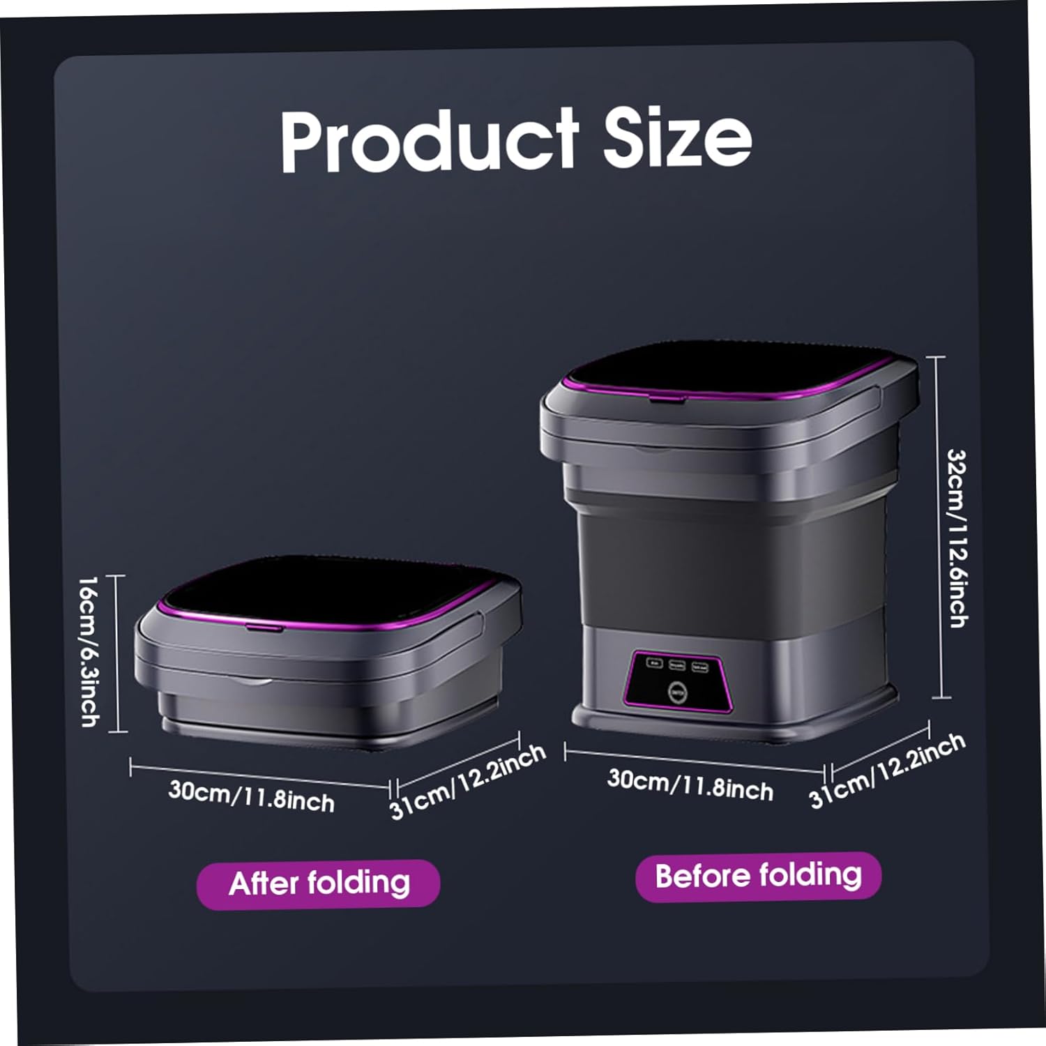 Portable Washer 13L 3 Modes Foldable Mini Washing Machine with Drain Pipe, Handle and Suction Cup Small Laundry Machine for Underwear Socks Baby Clothes