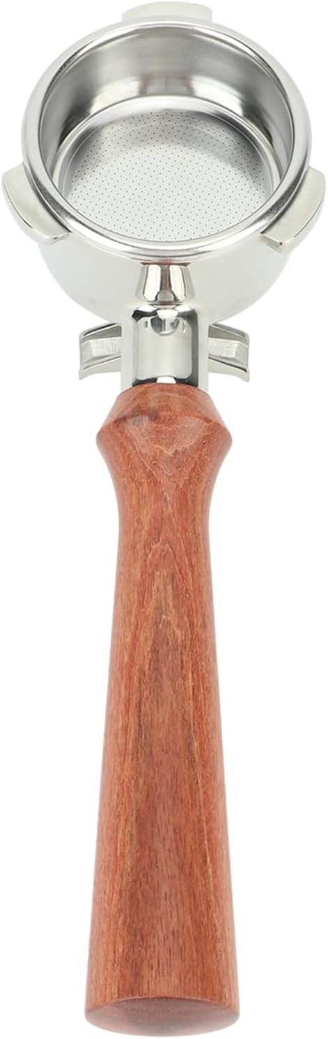 Stainless Steel Coffee Portafilter, Solid Double Spouts Basket Portafilter, Exquisite Portafilter with Wood Handle for most Coffee Machines (F Jacoranda)