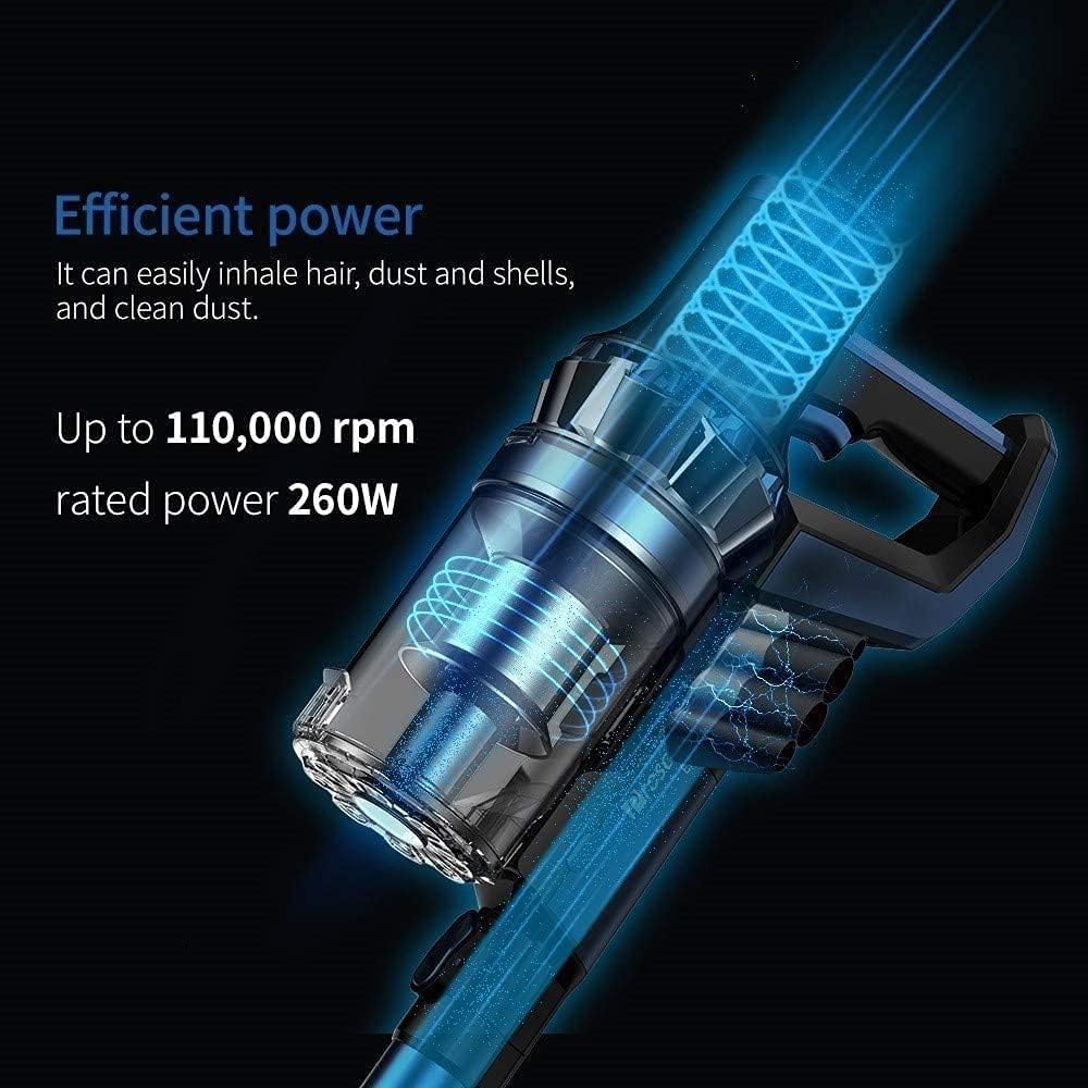 Cordless Vacuum Cleaner, 24KPa Powerful Suction Handheld Vacuum, Lightweight Cordless Vacuum Cleaner for Carpet, Hard Floor & Pet Hair, Blue