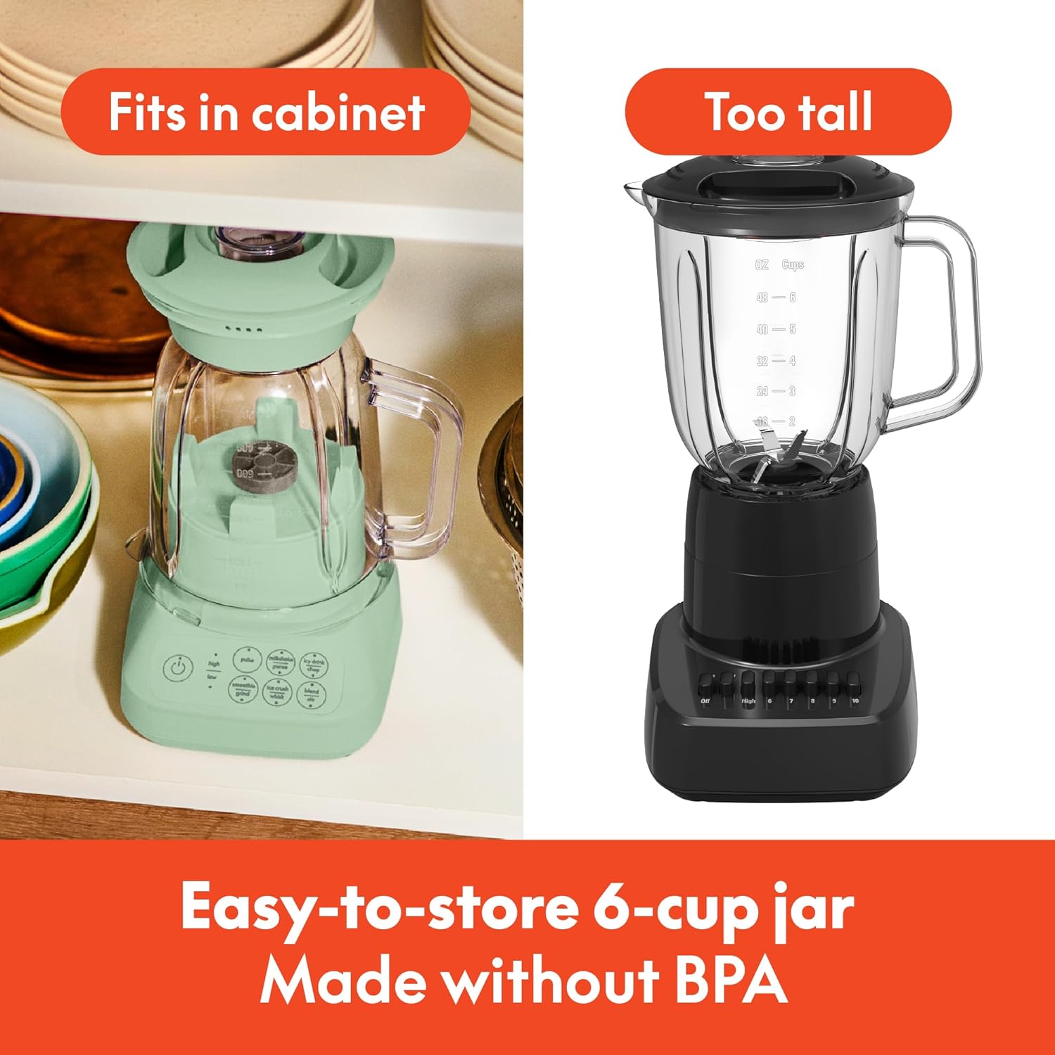 bella 10 Speed Countertop Blender, Juicer & Smoothie Maker, Fits-anywhere™ Kitchenware, Slim Flip & Store Design, Dishwasher Safe 48oz Capacity Pitcher & Lid, Stainless Steel Blade, 450 Watt, Seaglass