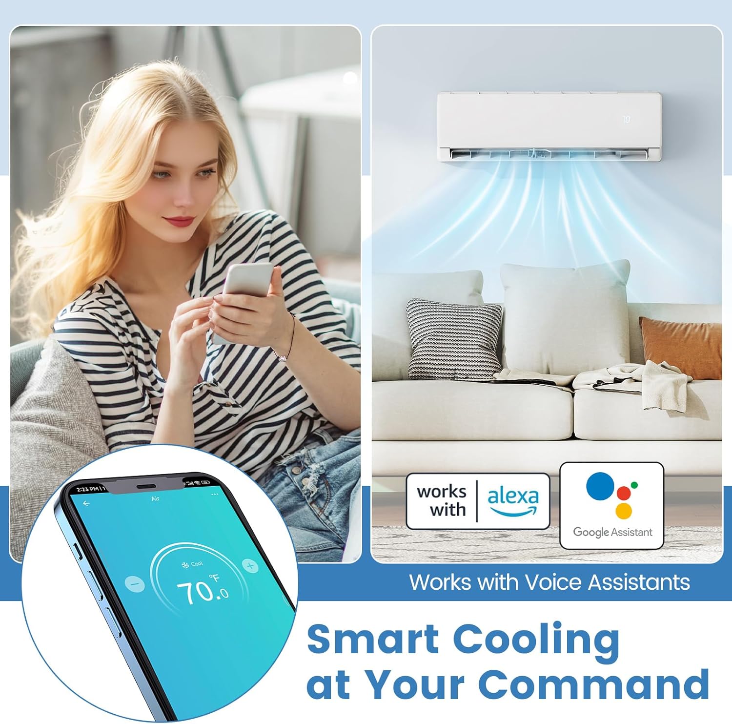 ARLIME 23000 BTU Mini Split AC, Wifi Enabled Air Conditioner with Inverter & Heat Pump, Works with Alexa, Energy-saving Quiet Ductless Wall AC Unit with Installation Kit, 17 SEER2 (23000BTU 208~230V)
