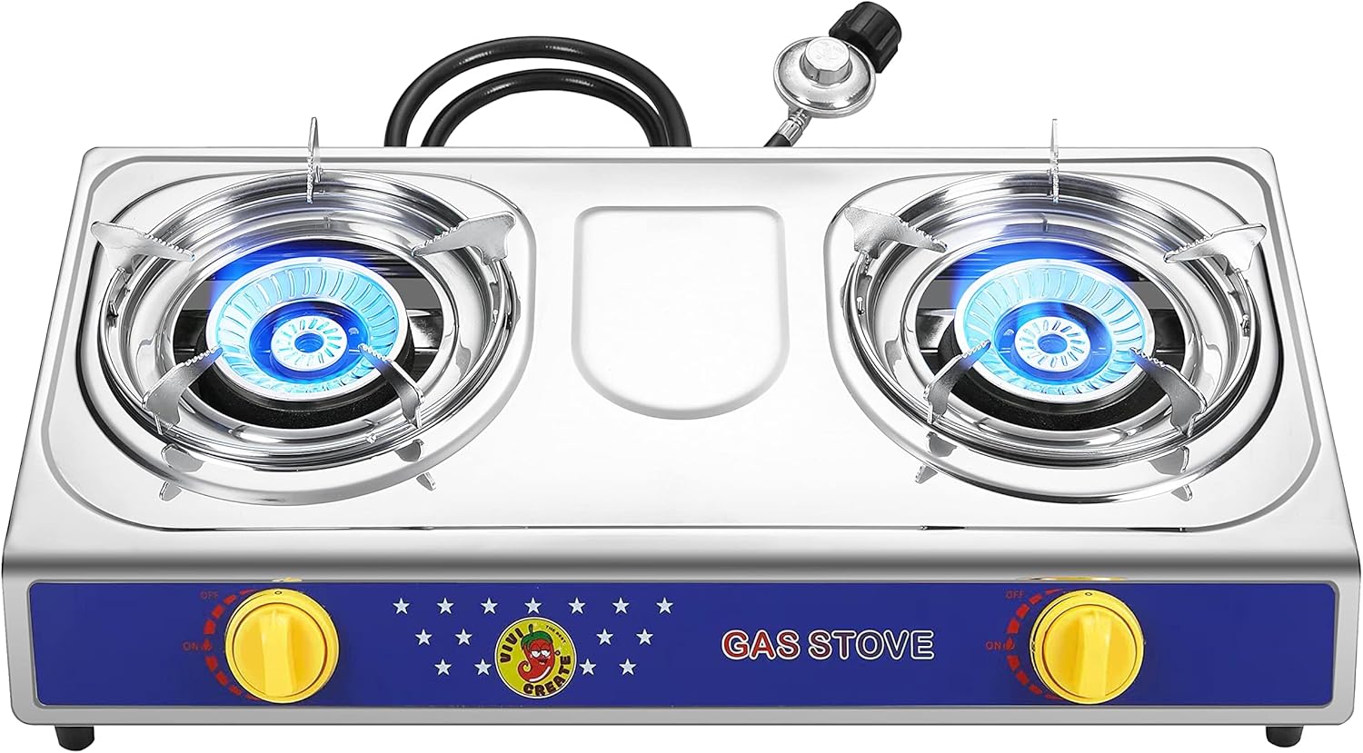 Vivicreate 25000 BTU 2 Burner Propane Gas Stove Stainless Steel Cooktop Outdoor Camping Stove Portable Double Burner for BBQ Boiling Frying Cooking Estufa de Portátil Fogón de Gas