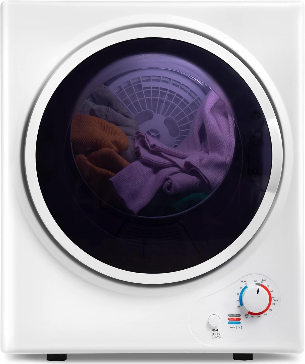 LZ LEISURE ZONE Portable Clothes Dryer, Electric Compact Dryer with Easy Knob Control, Front Load Freestanding Laundry Dryer Machine for Apartments/Dorm/RVs/Home, Wall Mount Kit Included, White