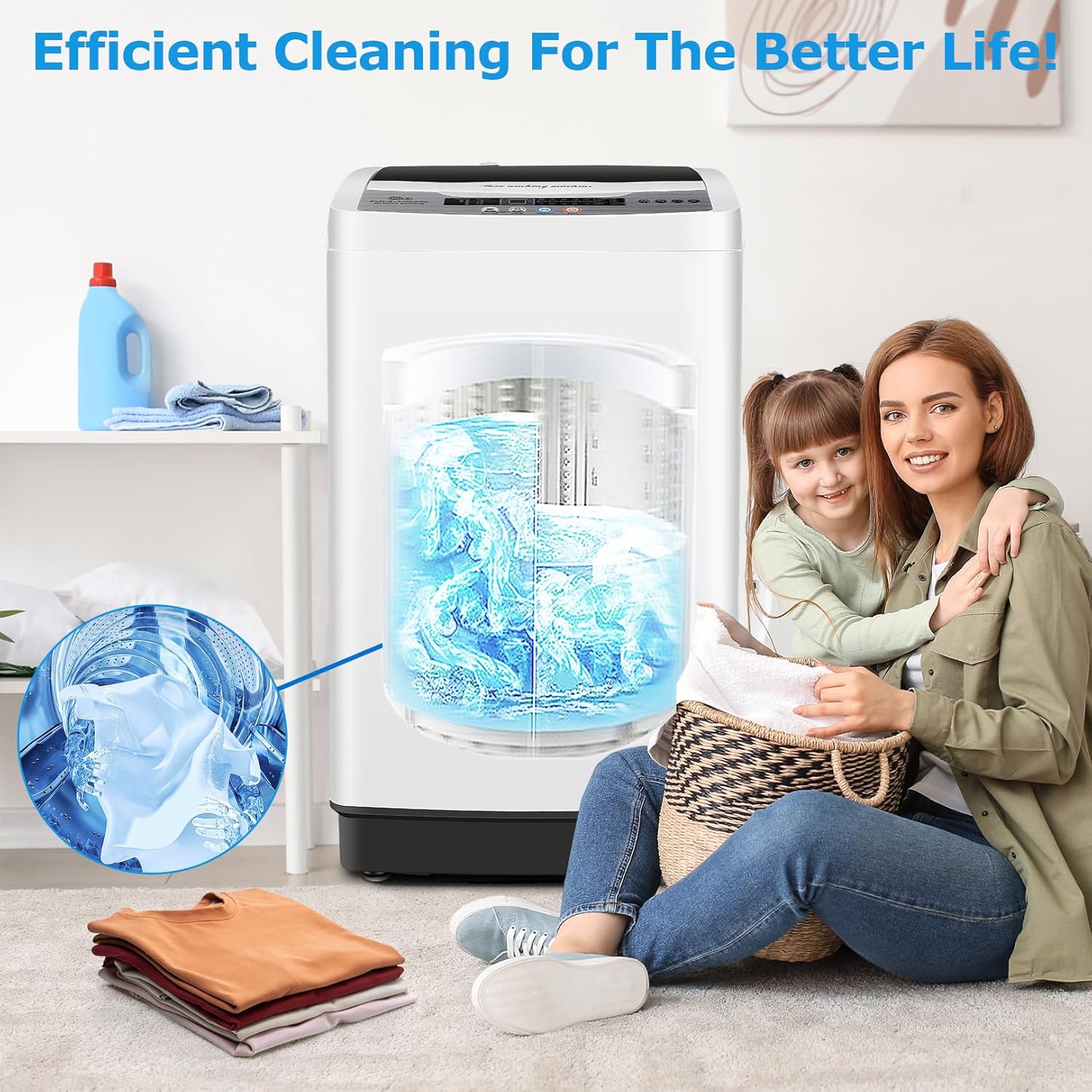 Nictemaw Portable Washing Machine 20Lbs Portable Washer Machine with Drain Pump, 2.8 Cu.ft Washer and Dryer Combo with 10 Programs 8 Water Levels Compact Laundry Washer for Apartments, Home, RV