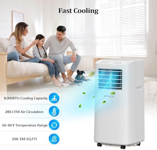 ROVSUN 9000 BTU Portable Air Conditioner with Remote Control, 3-in-1 Room AC Unit, Fan & Dehumidifier with Digital Display, 24H Timer & Installation Kits for Home Office Dorm