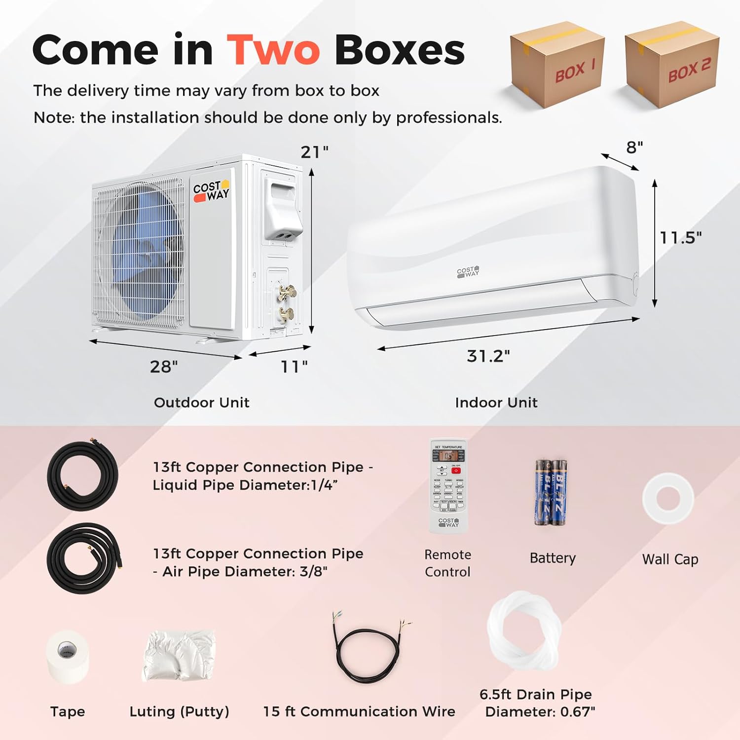 COSTWAY 9000BTU Mini Split Air Conditioner& Heater, 19 SEER2 115V Wall-Mounted Ductless AC Unit Cools Rooms up to 450 Sq. Ft, Energy Efficient Inverter AC with Heat Pump (Blast Series)