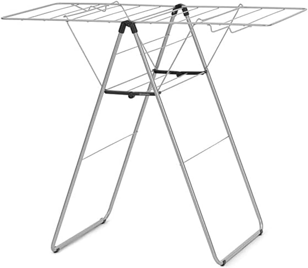 Brabantia HangOn Compact Laundry Drying Rack (49ft / Metallic Gray) Compact, Foldaway, Adjustable Indoor Stainless Steel Clothes Horse