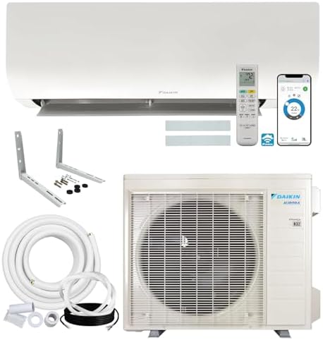 Daikin 12,000 BTU 19.5 SEER2 Aurora Low Ambient Ductless Mini Split Air Conditioner Heat Pump with Maxwell 15 ft. Installation Kit and Bracket - Wi-Fi Enabled R32