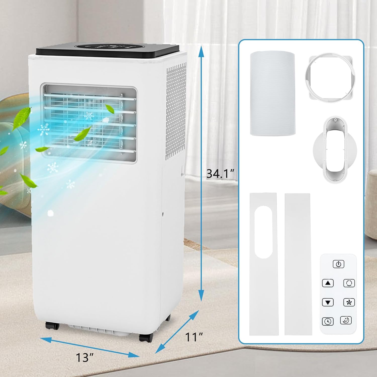 Portable Air Conditioner, 8000 Btu Air Conditioner With Remote Control,Quiet Ac Unit With Cool, Dehumidifier & Fan Mode, 24 Hour Timer,3-1-Pac-8000 Portable Air Conditioner, White