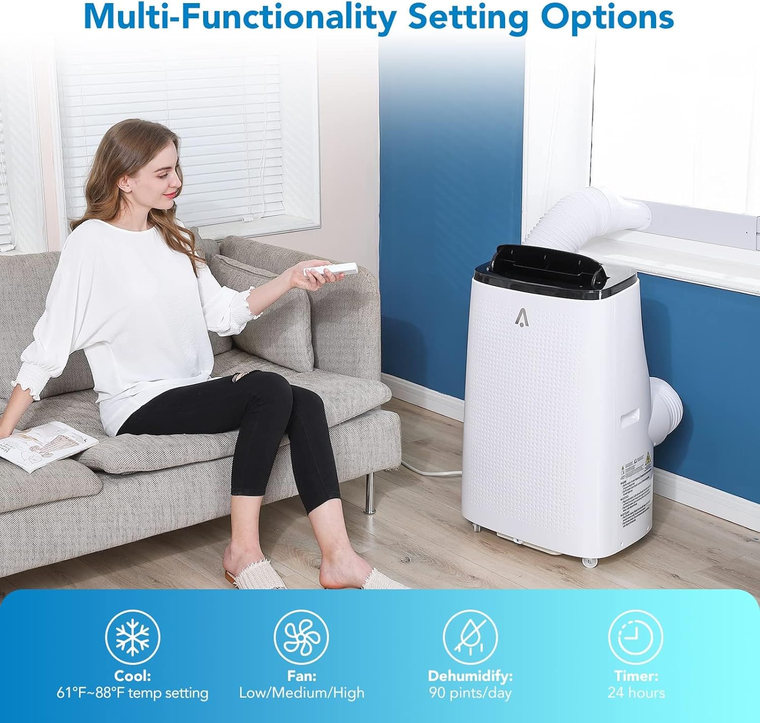 14000 Btu Portable Air Conditioners, 3 in 1 Portable AC with Cool, Dry, Fan, Room Air Conditioners with 52dB & 24H Timer, with Remote, for Bedroom, Rooms, Apartment