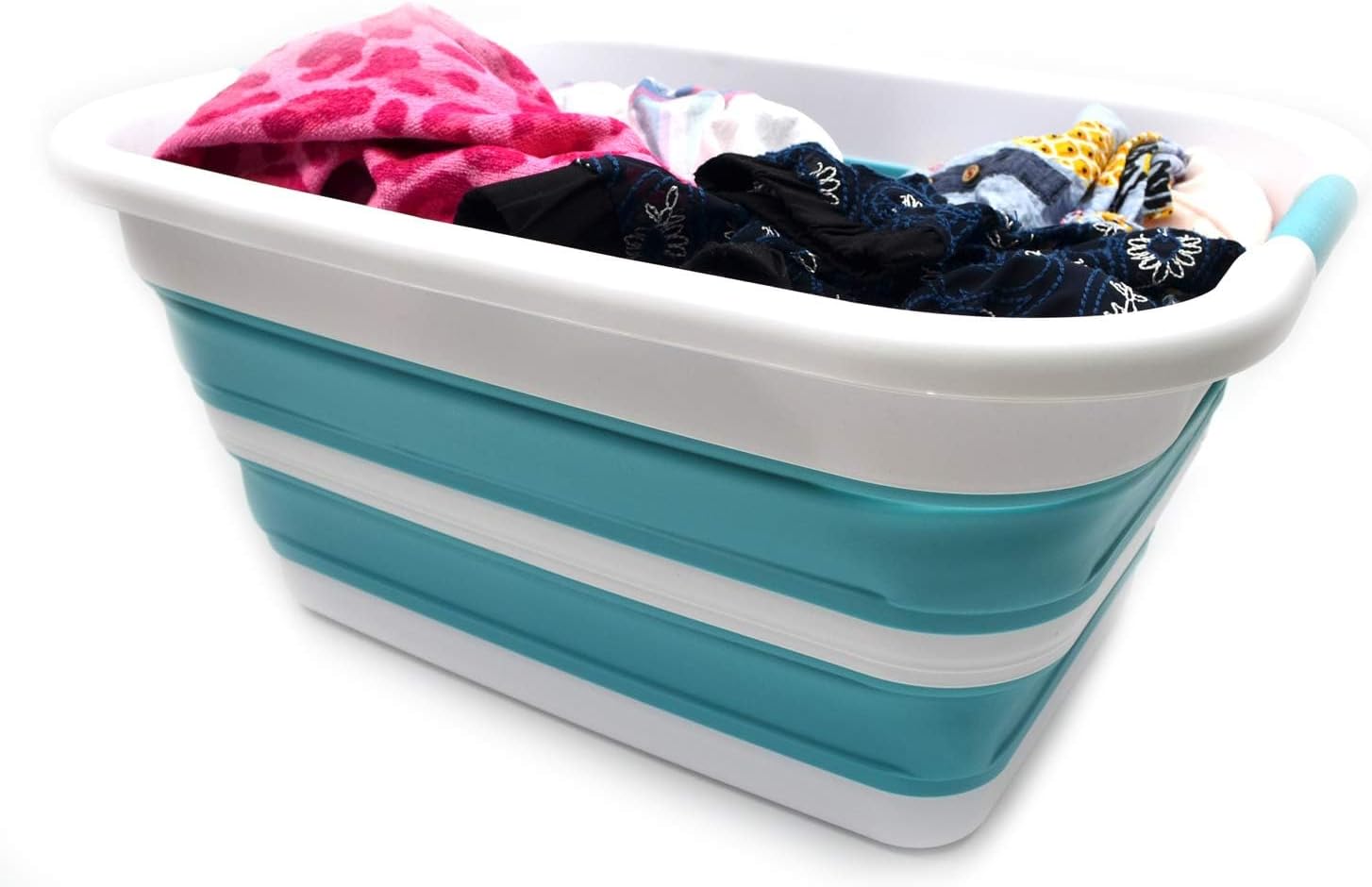 SAMMART 41L(10.8 gallon) Collapsible Plastic Laundry Basket-Foldable Pop Up Storage Container-Portable Washing Tub-Space Saving Basket,Water capacity 31L(8.2 gallon) (1, Bright Blue)