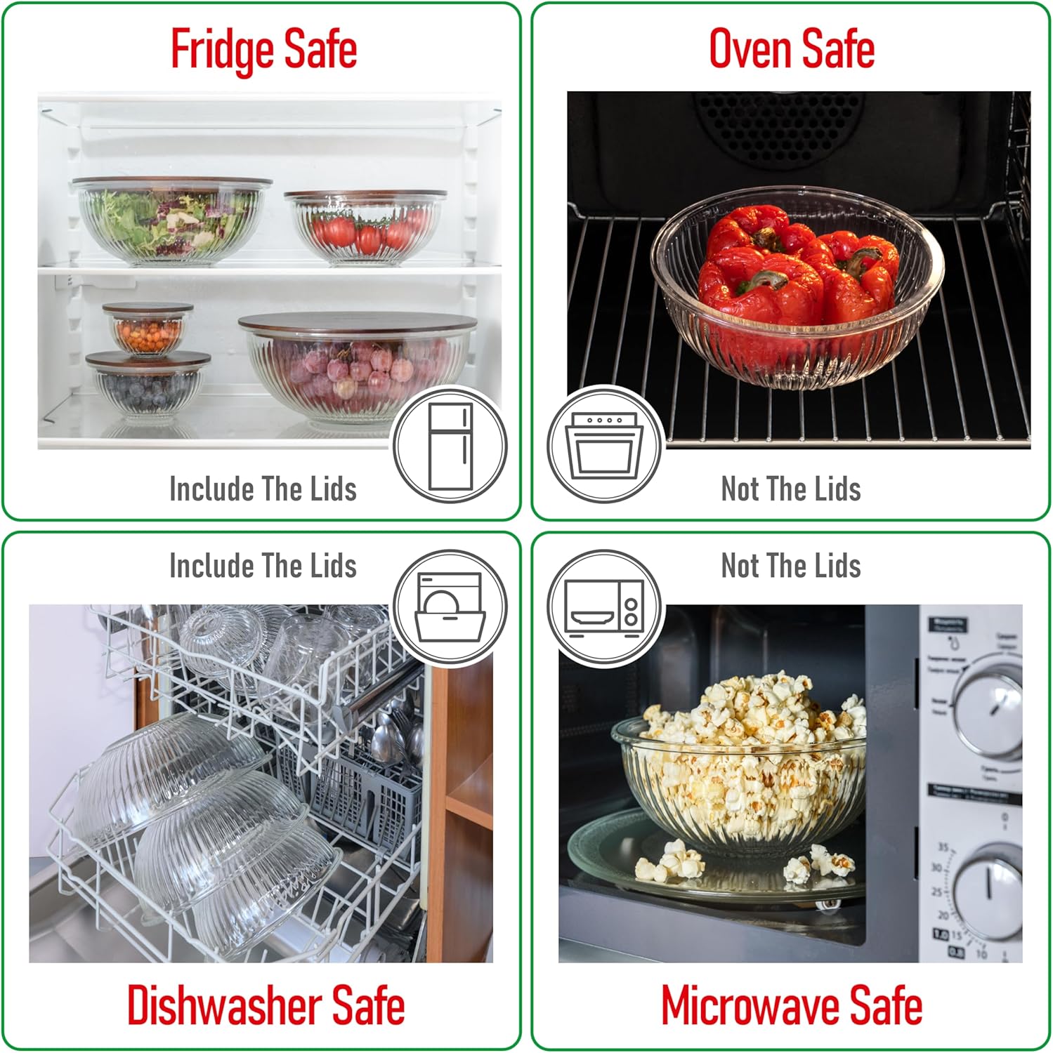 Stackable Space-Saving Set of 5 Nesting Glass Bowls with Acacia Lids for Foodprep, Storage, Mixing & Cooking - Microwave & Oven-ready BPA Free Durable Heat Resistant Inert Borosilicate Glass