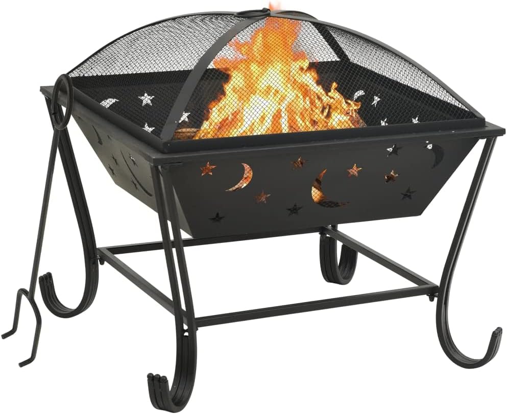 Steel Outdoor Fire Pit, Patio Wood Burning Grill for Patio Backyard Garden Beach Camping Picnic,Fire Pit w/Poker 24.4