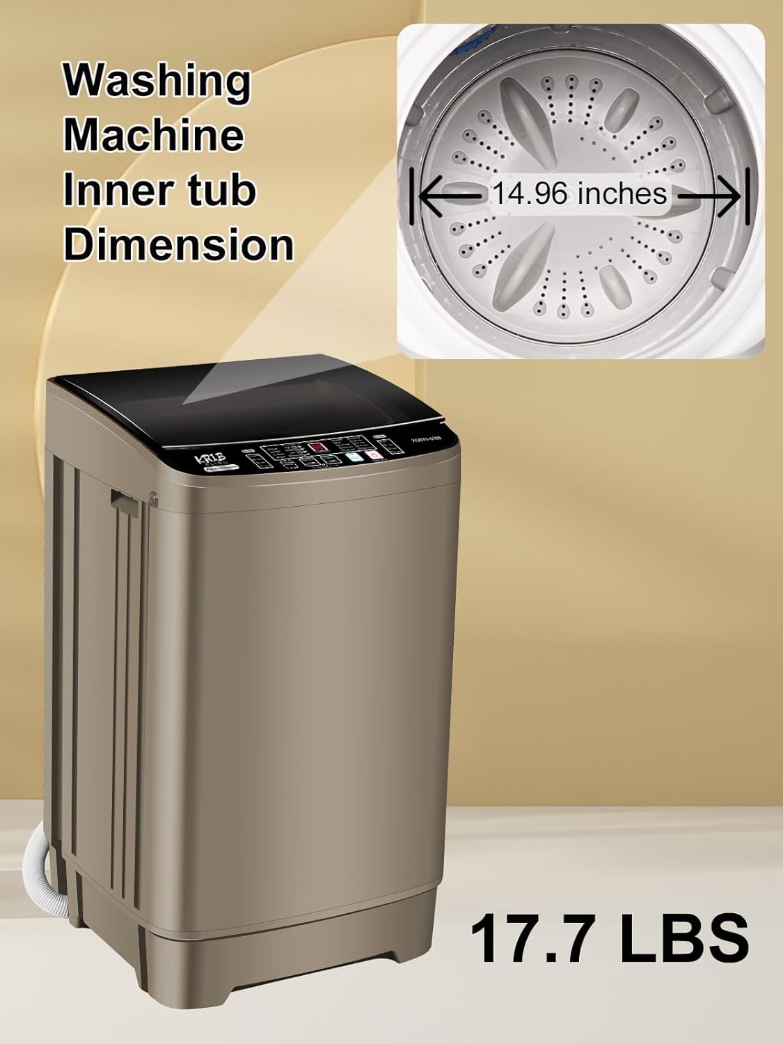 17.7 lbs Portable Washer Drain Pump, 10 Programs & 8 Water Levels Selections, Full Automatic Washing Machine with LED Display, Ideal for Camping, Apartment, Dorm, Gold