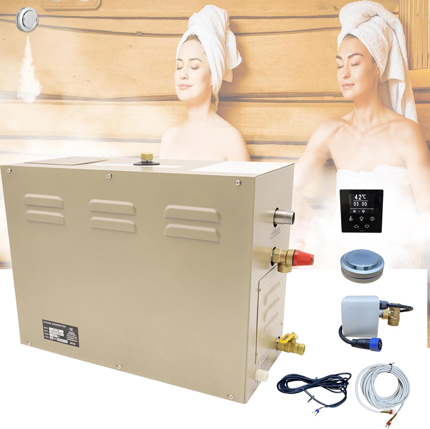 Steam shower generator,18kw Household-Commercial,Steam shower generator kit,with self-draining system,Temperature adjustable 95-131°F,Applicable space 560～735ft3