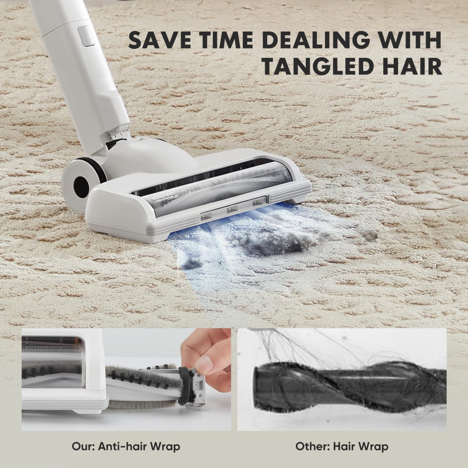 Cordless Vacuum Cleaner Electric Rechargeable Vac Handheld for Carpet, Hard Floor, Pet Hair, White