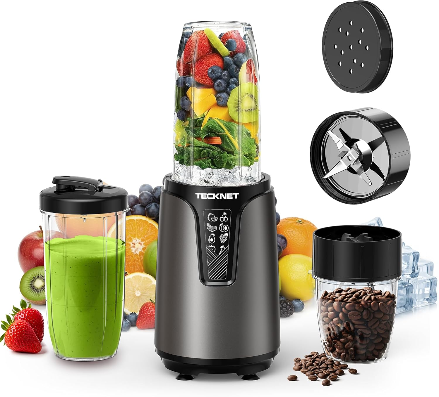 TECKNET 1000W Bullet Blender for Smoothies, Small Personal Nutri Blender for Protein Shakes and Smoothies, Coffee Mixer with 2 BPA-Free Cup, Portable Countertop Grinder Combo Kitchen Appliances