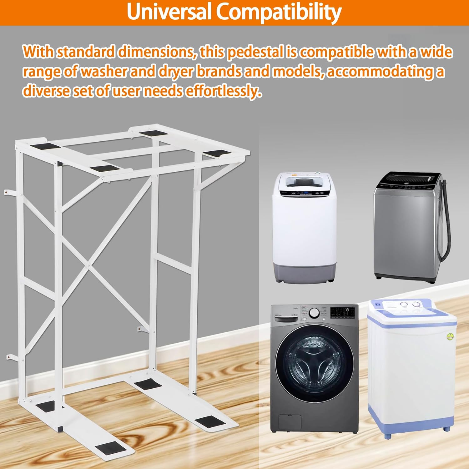 Universal Washer Dryer Stacking Rack Stand Heavy-Duty Carbon Steel, Premium Washer Dryer Stand Compatible with Most Brands and Models