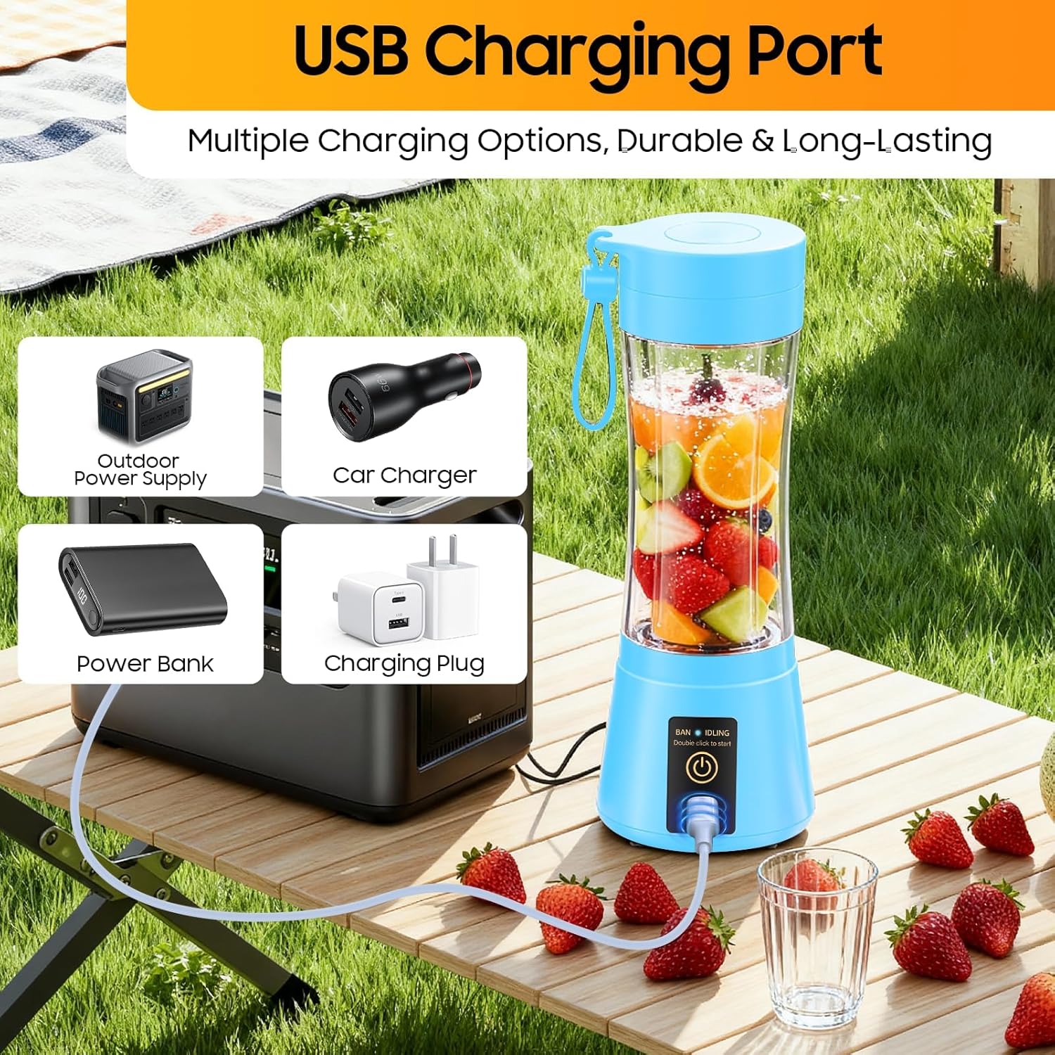 Portable Blender for Smoothies & Shakes - Personal Blender with 12Oz Traveling Cup, BAP Free, 6 Stainless Steel Blades, Freshly Squeezed for Office/Picnic/Sports