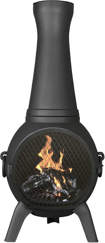 The Blue Rooster Prairie Fire Chiminea Outdoor Fireplace - Wood Burning Cast Aluminum Deck or Patio Firepit 44