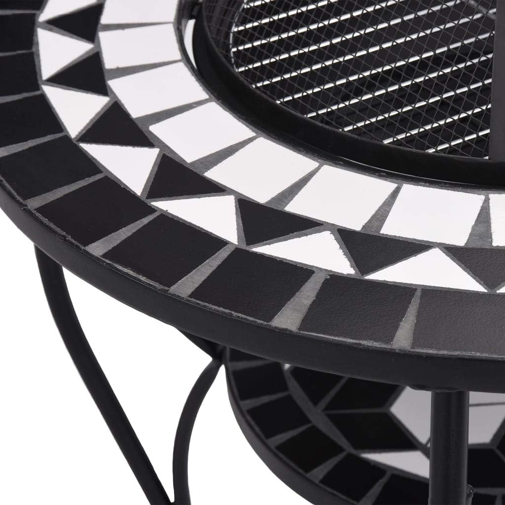 Multifunctional Fire Pit Table, Patio Decorative Table, Round Table for Camping, Outdoor Heating, Campfire and Picnic,Mosaic Fire Pit Table Black and White 26.8